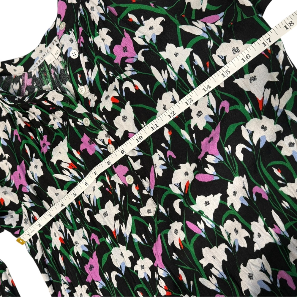 Veronica Beard Cecilia Black Floral Midi Shirt‎ Dress Chic Sophisticated Size 4 - Picture 7 of 10